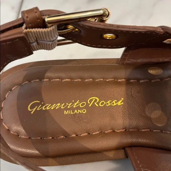 NWT Gianvito Rossi wedge sandals in brown leather with gold buckles. Were $950